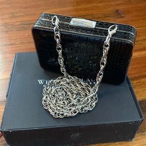 WHBM black mock croc convertible clutch